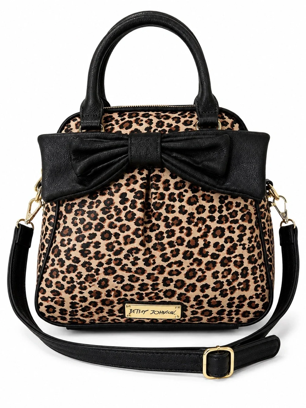 NWT Betsey Johnson Cheetah Leopard Bow Dome Satchel Crossbody Purse